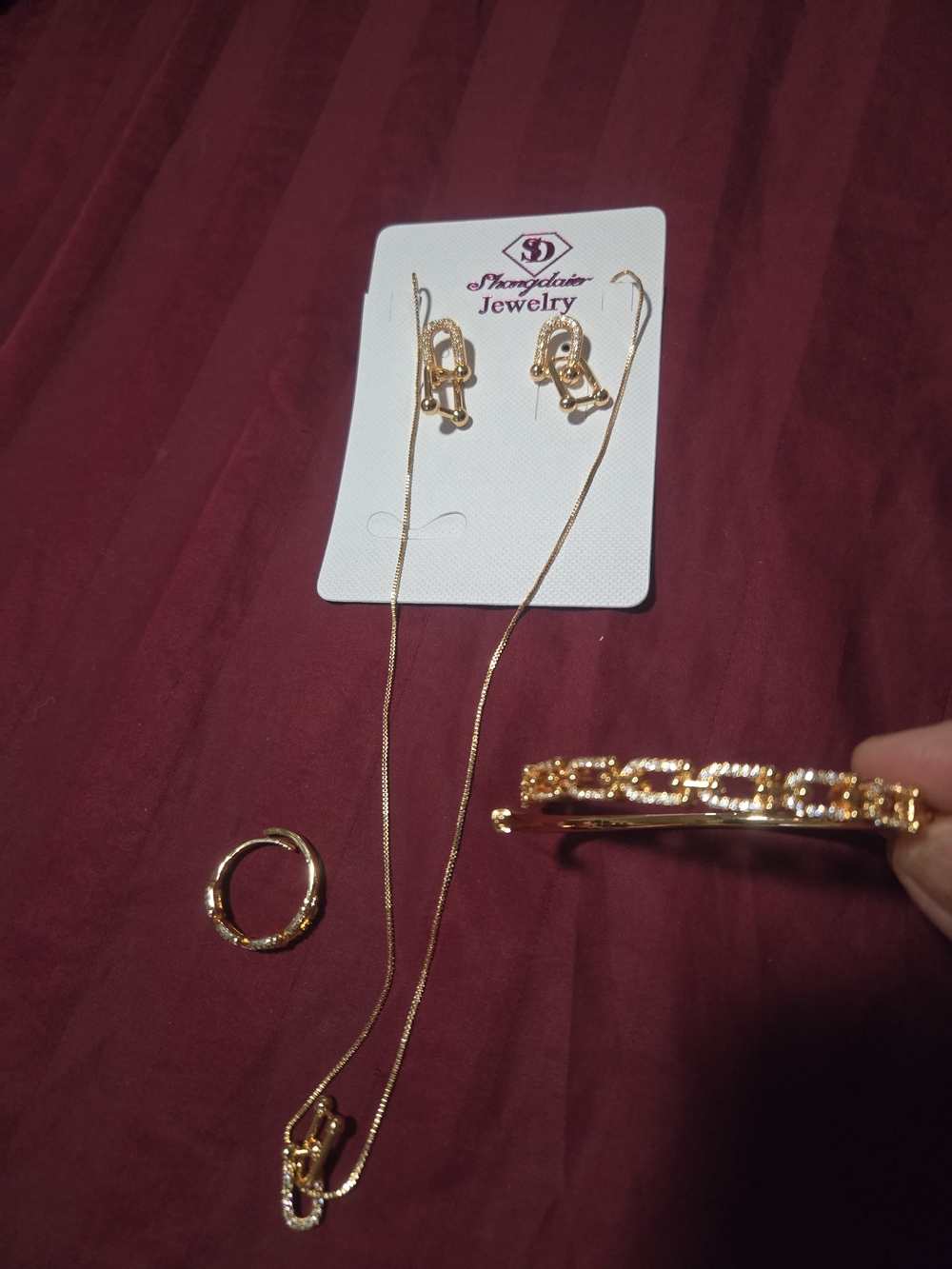 Gold-Tone Women’s Jewelry Set with Necklace, Earrings & Bracelet